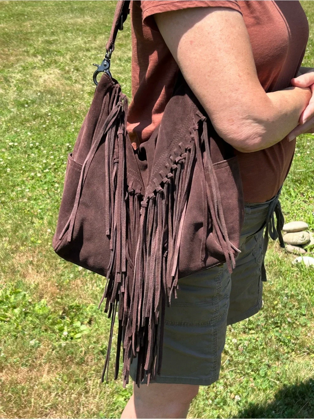 Sorial Dark Brown Suede Fringe Hobo Bag
